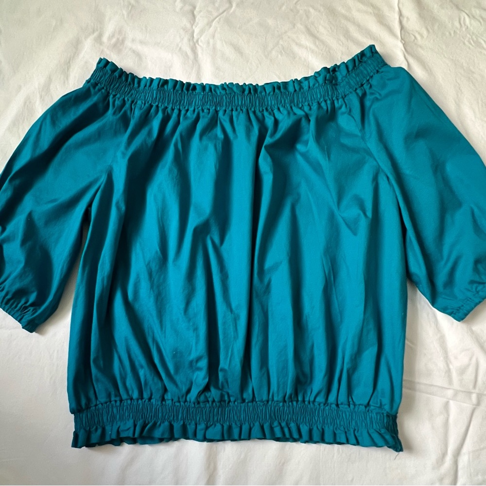 Ashley Stewart‎ Off the Shoulder 3/4 Sleeve Blouse,  Size 18/20 Blue. Looks New!